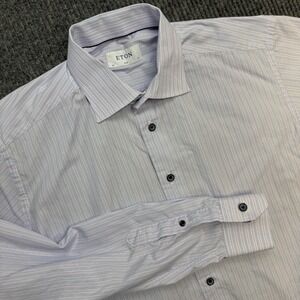 ETON Shirt Mens 43 17 Slim Fit Blue Striped Poplin Cotton Dress Button Up Spread